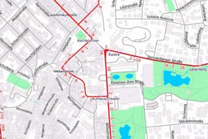 Umleitungen und Haltestellensperrungen wegen „midsummerRUN“ ©2019 Openstreetmap