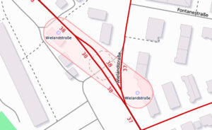 Bauarbeiten auf dem Kaiser-Friedrich-Ring. ©2019 Openstreetmap