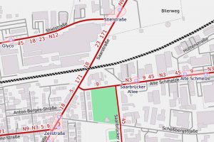 Saarstrasse in Schierstein an der Alten Schmelze ©2020 Openstreetmap