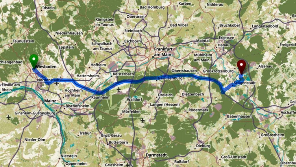 Wiesbaden - Kahl am Main, 50 Minuten, 70 Kilometer