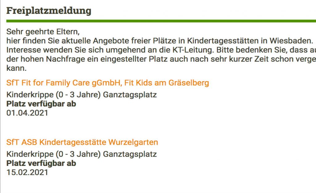 Screenshot des Kita-Vormerksystems WiKita 