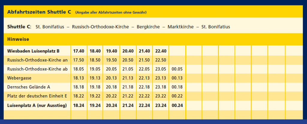 Fahrplan Shuttle Nacht der Kirchen