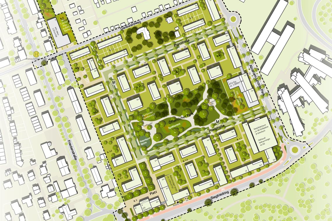 Karte: Rahmenplan Neubaugebiet südlich des Dankersweg. ©2021 LH Wiesbaden