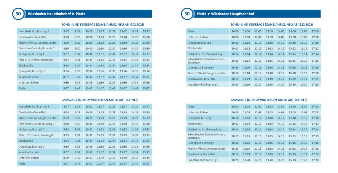 Fahrplan der Linie 30