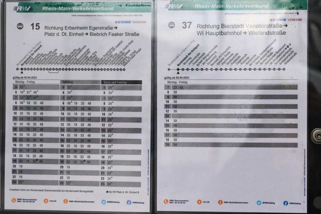 Fahrplan Linie 15 und 37 an der Haltestelle Am Hainpark