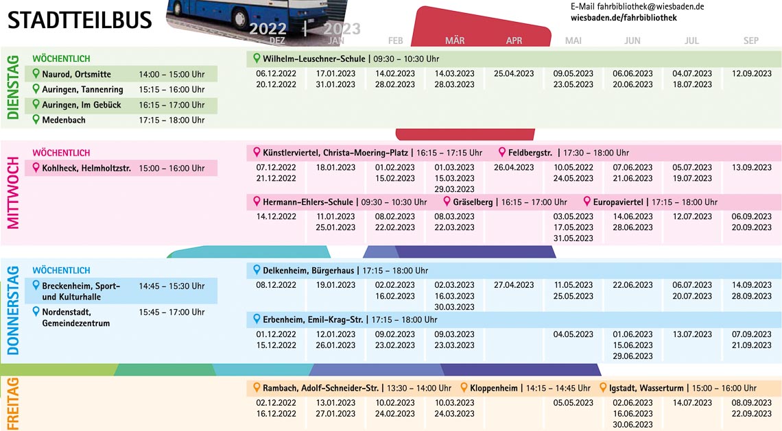 Regulärer Fahrplan vom Stadteilbus.