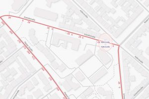 Karte zeigt Adlersterstraße, Haltestellenverleggung