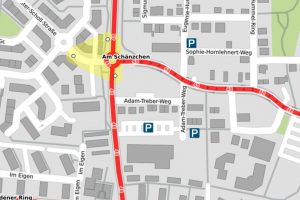 Karte zeigt den ÖPNV Plan von ESWE mit der Haltestelle Am Schätzchen.