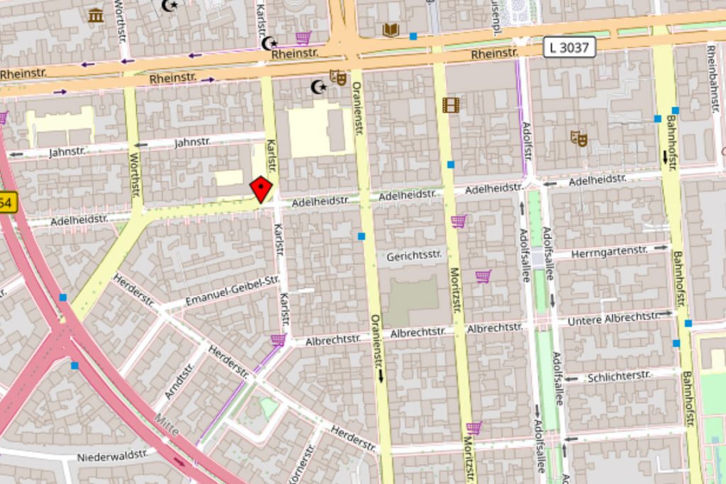 Kartenausschnitt zeigt Adelheidstraße ©2024 Openstreetmap.