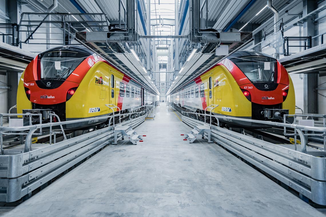 Schienenfahrzeugwerkstatt der Hessischen Landesbahn (HLB) im Industriepark Wiesbaden