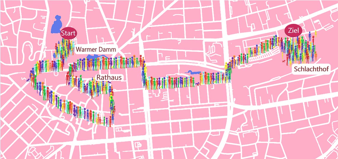 karte zeigt die Wegstrecke des Christopher Street Day. Start am Warten Damm.