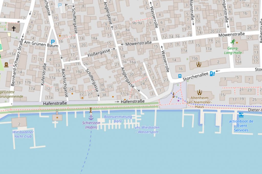 Schiffergasse in Karte zeigt: Schierstein