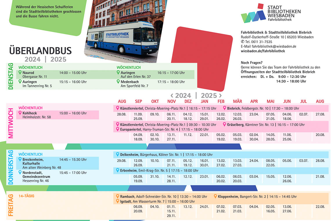 Fahrplan vom Überlandbus in Wiesbaden, der Fahrbibliothek.