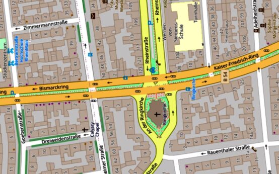 Dotzheimer Straße, Ringkirche Wiesbaden B54 ©2020 Openstreetmap