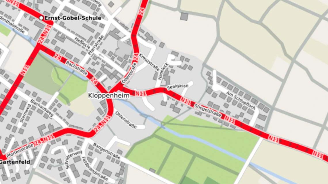 Karte: Vollsperrung der Stiegelstraße in Kloppenheim