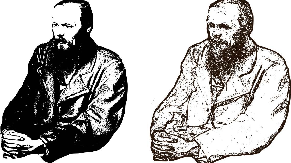 Fjodor Dostoevsky gespiegelt, jung und alt