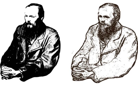 Fjodor Dostoevsky gespiegelt, jung und alt