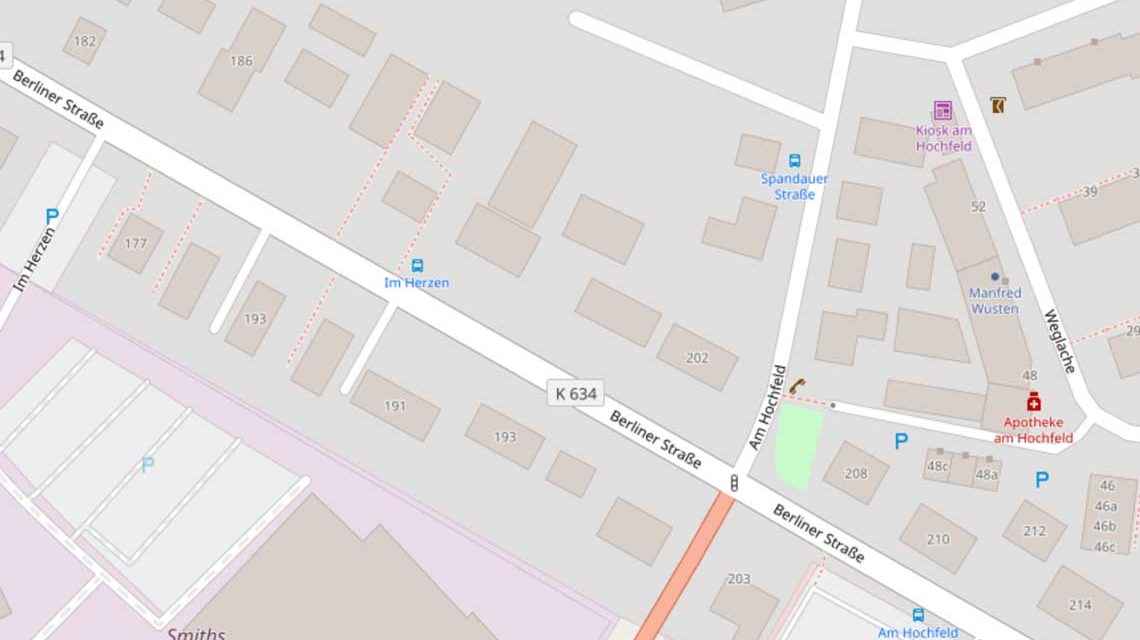 Straßenkarte, Am Hochfeld, Erbenheim