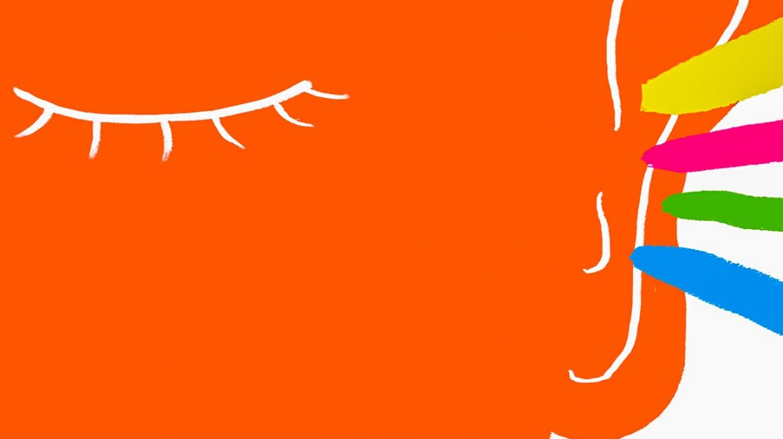 schematische Zeichnung, Auge, Ohr und Musikschall