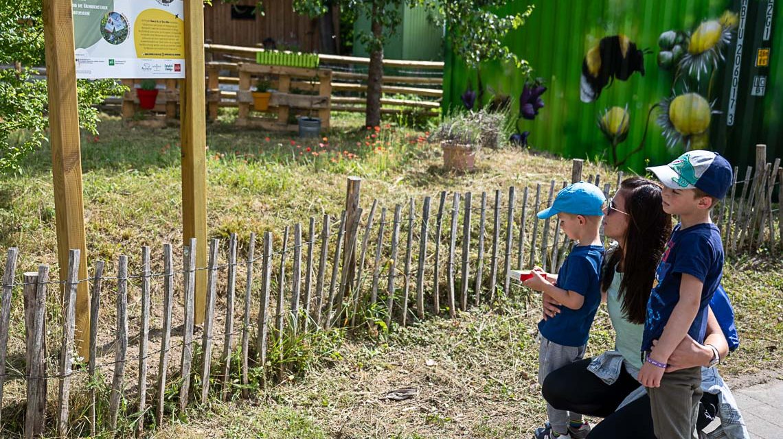 Kian und Colin mit Mutter Andreas Rippe am Start vom neuen Insektenlehrpfad