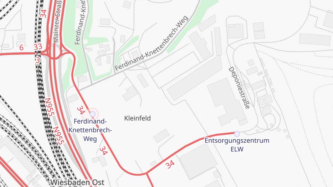 Verkehrskarte auf Openstreetmap, Linie 34
