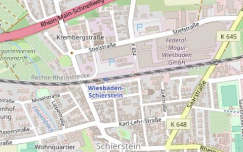 Freudenbergstraße in Schierstein, Bahnübergang gesperrt, Karte