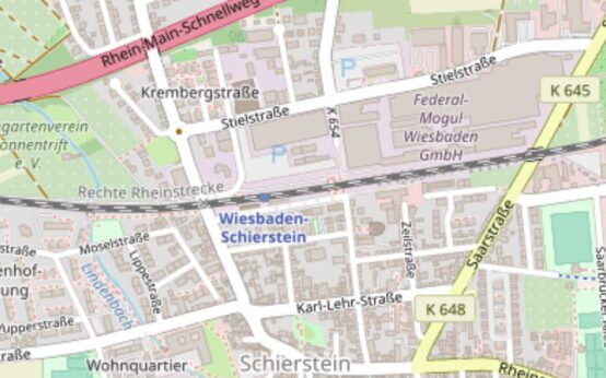 Freudenbergstraße in Schierstein, Bahnübergang gesperrt, Karte