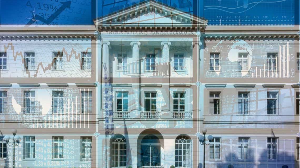 Konjunkturbericht der IHK Wiesbaden, Stadtpalais mit finanztypischen Grafiken