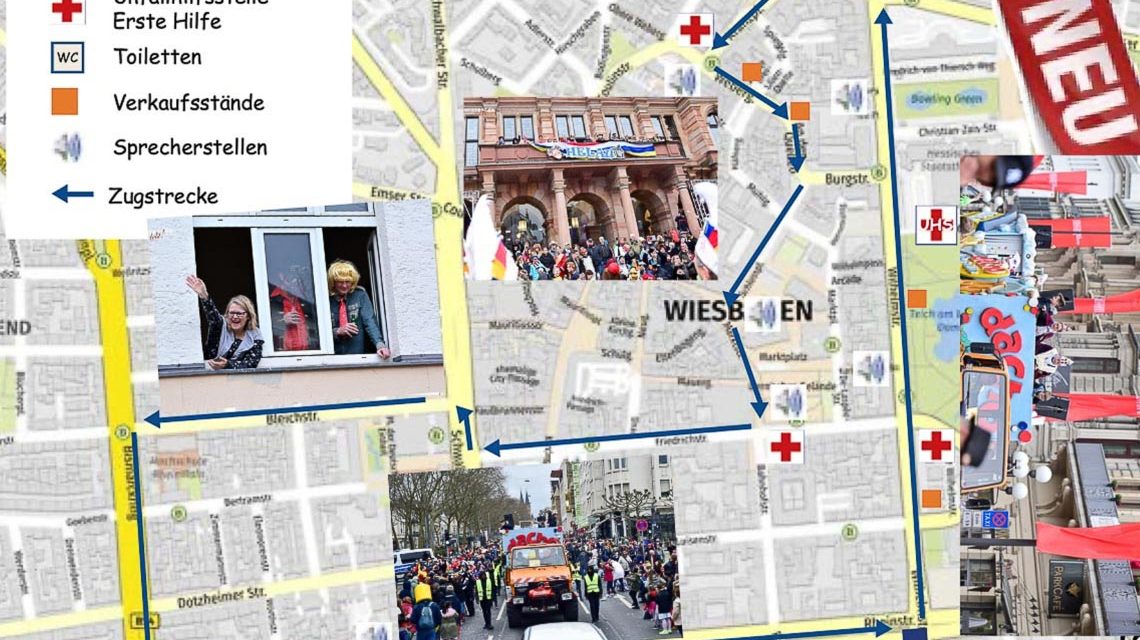 Wegstrecke des Fastnachtssonntagsumzugs in Wiesbaden