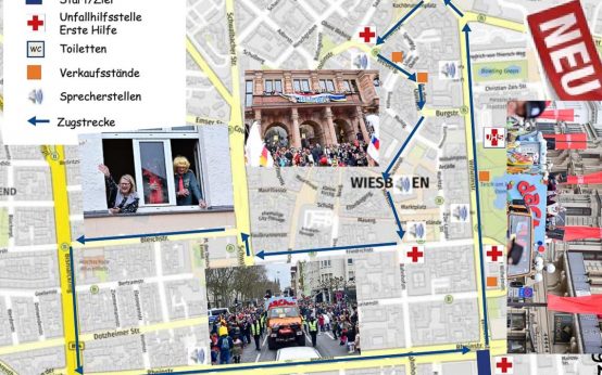 Wegstrecke des Fastnachtssonntagsumzugs in Wiesbaden