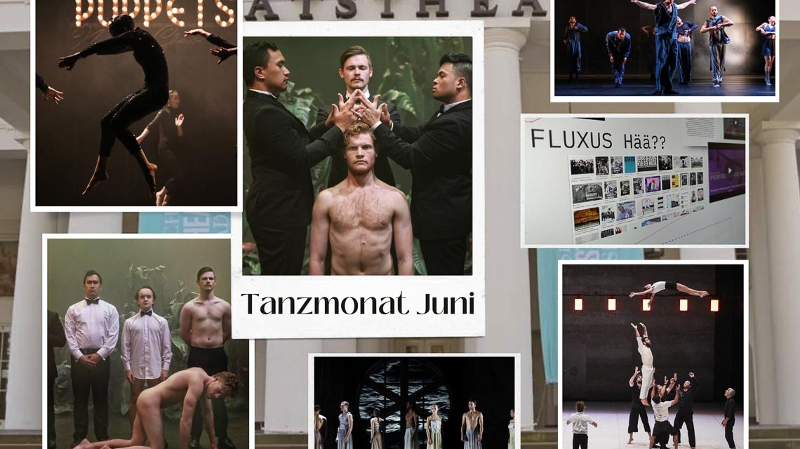 Tanzmonat Juni, Das Staatstheater im Hintergrund und seine Produktionen in Bild.
