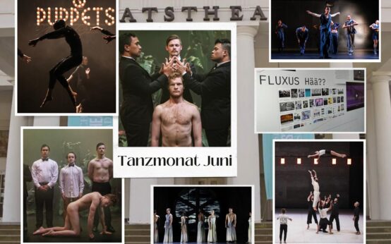 Tanzmonat Juni, Das Staatstheater im Hintergrund und seine Produktionen in Bild.