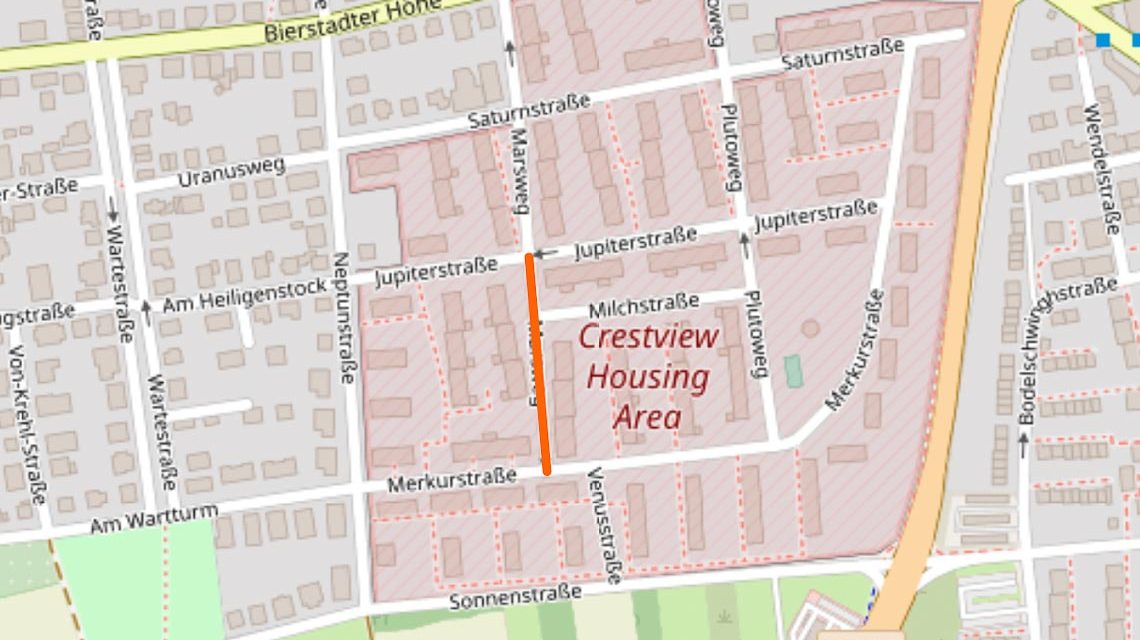 Bild zeigt Karte mit dem Marsweg in Wiesbaden Bierstadt