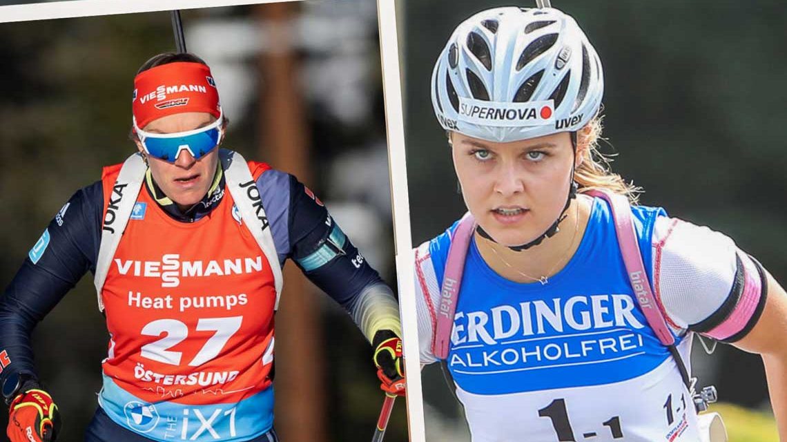 Hanna Kebunger und Anna Ganter beim City Biathlon in Wiesbaden