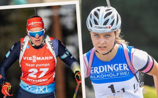 Hanna Kebunger und Anna Ganter beim City Biathlon in Wiesbaden