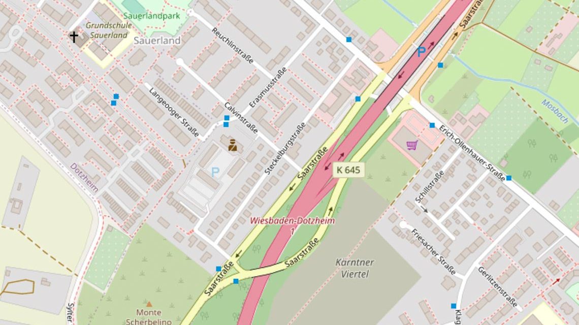 Karte zeigt Erasmusstraße In Biebrich