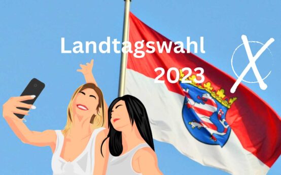 Selfie in der Wahlkabine? Zwei junge Frauen gehen zur Landtagswahl