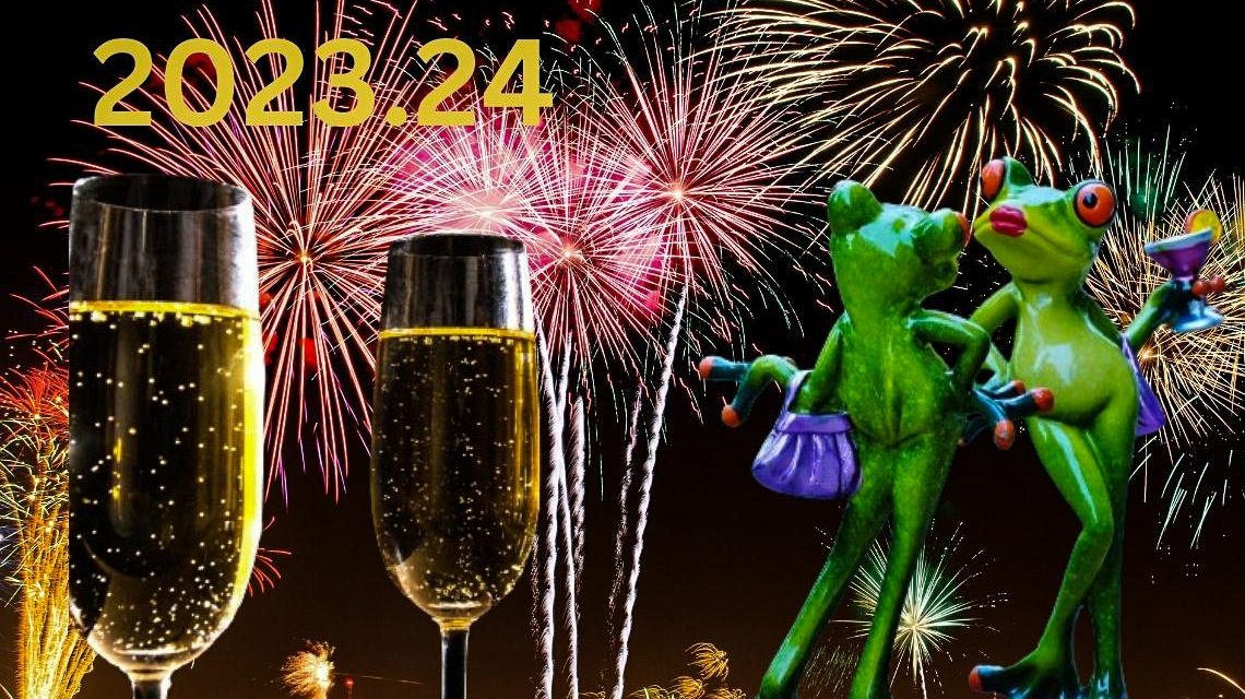 Ausgehfertig. Zwei Sektgläser, Feuerwerk, Silvesterparty 2023.2024. Wo feiern Sie?