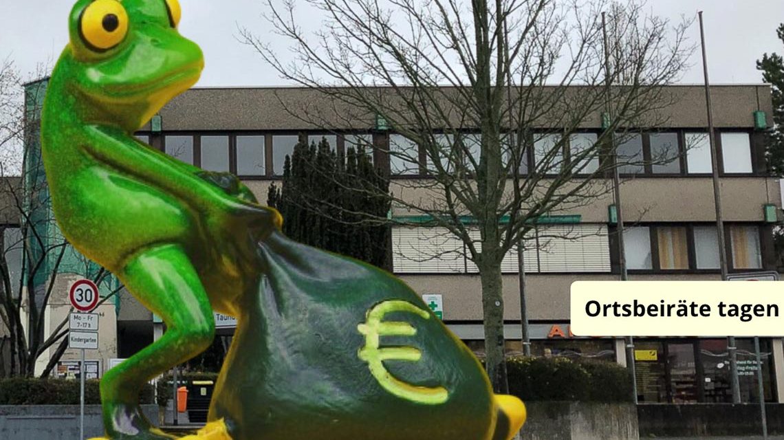 Nordenstadt Mitte, Lurchie schleppt einen Geldsack voller Euros. Symbolbild für das Thema Finanzen Nordenstadt. Ein anderes Thema, die Historische Fachkommission.