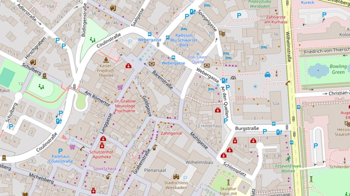 Karte zeigt Webergasse im Stadtteil Wiesbaden-Mitte