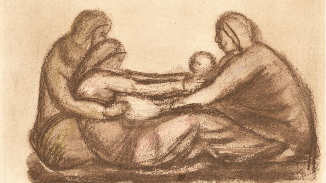 Entwurf für eine Keramik (Drei Frauen mit Kind)