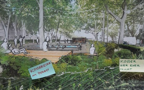 Perspektivenskizze aus dem Bürgerbeteiigungsverfahren vom Sedanplatz Nord