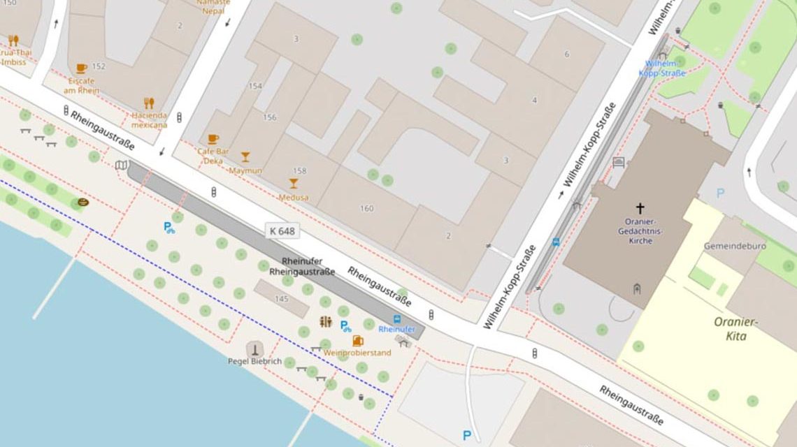 Rheingaustraße, Wo liegt sie. Mal von Openstreetmap.