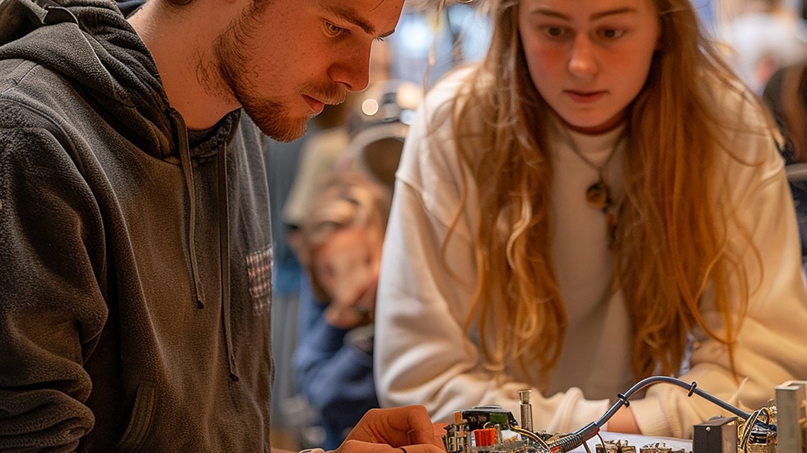 Ein Jung und ein Mädchen, beides Schüler, machen ein Berufspraktikum.
