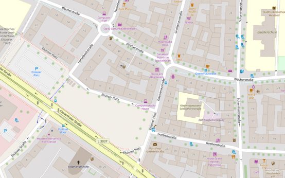 Karte zeigt Elsässer Platz im Westend.