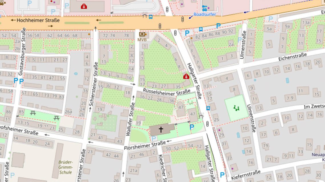 Karte zeigt Rüsselsheimer Straße in Kostheim.