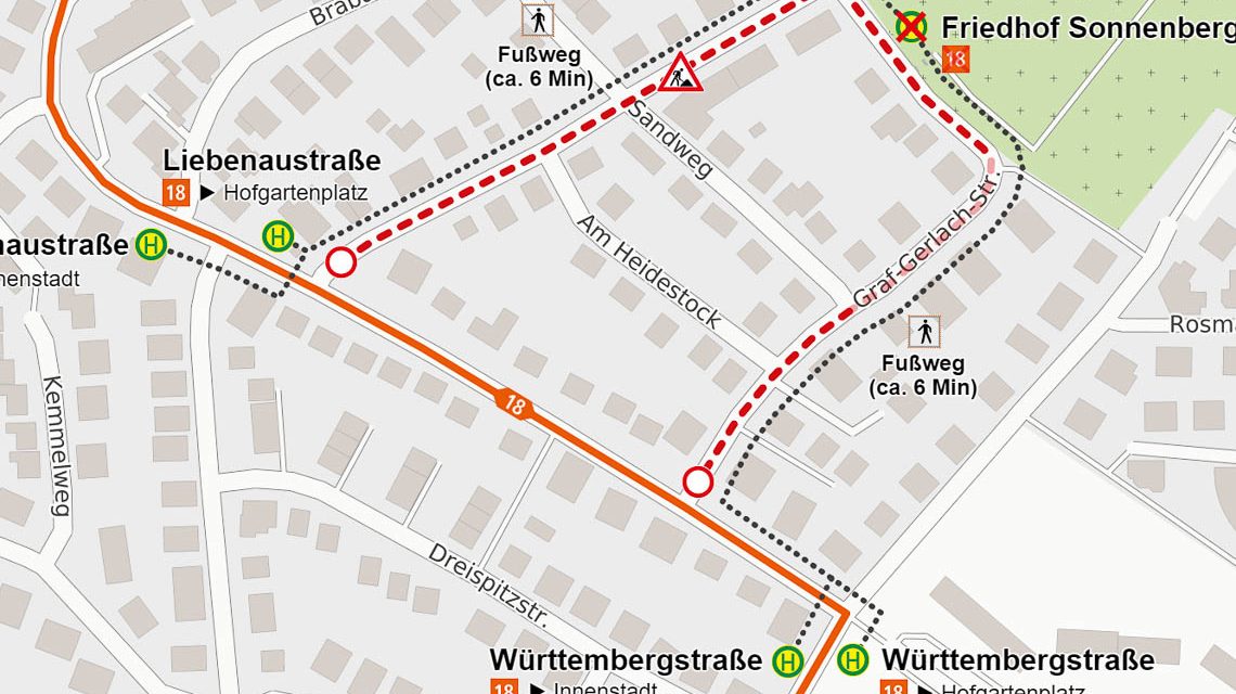 Umleitung ESWE Verkehr, Linie 18