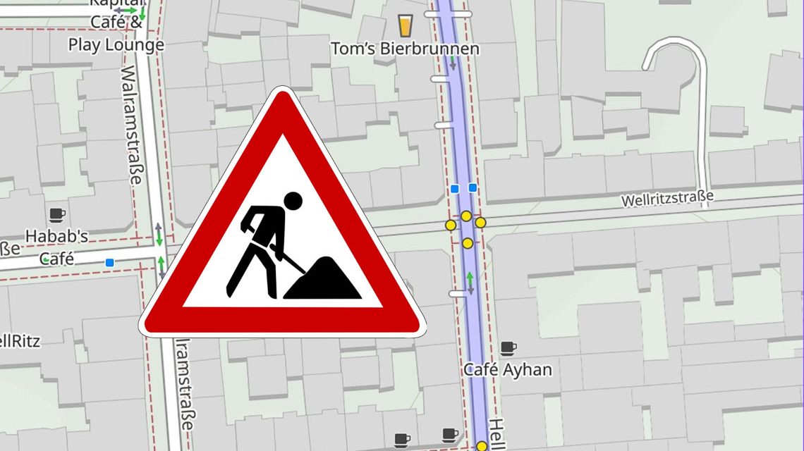 Karte zeigt Wellritzstraße mit Fokus auf Kreuzung hellmuindstraße.