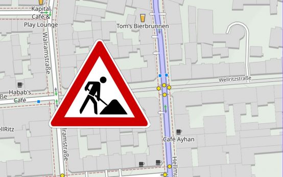 Karte zeigt Wellritzstraße mit Fokus auf Kreuzung hellmuindstraße.