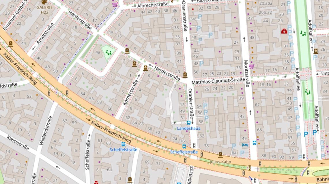 Karte zeigt Herderstraße / Oranienstraße.